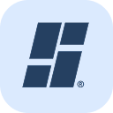 A dark blue geometric logo composed of four vertical rectangles arranged in a grid, with a registered trademark symbol in the lower right corner, set against a light blue rounded square background.