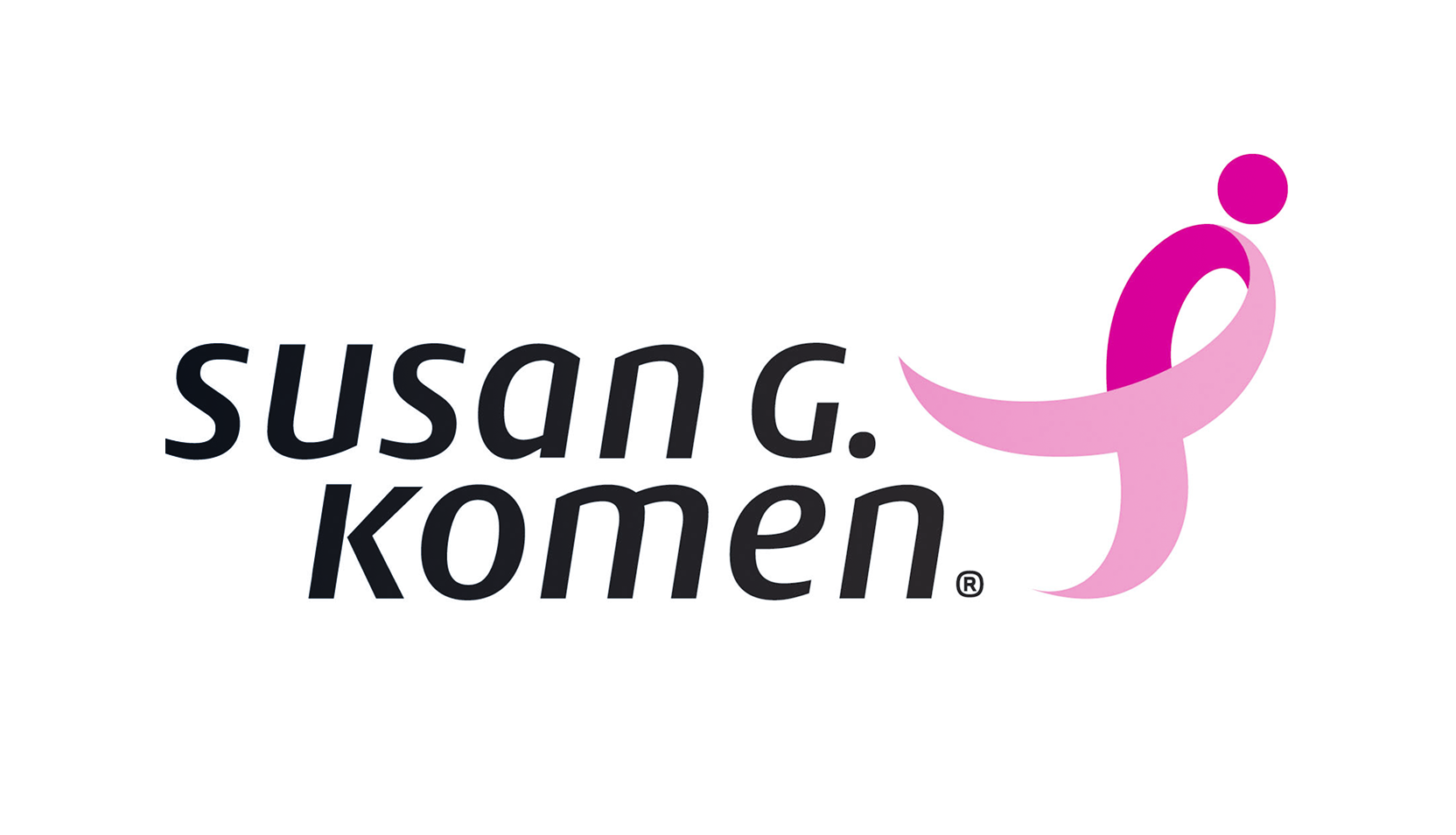 The Susan G. Komen logo features the name in black lowercase letters next to a pink ribbon symbol, which is widely recognized as a sign of breast cancer awareness. The background is white.