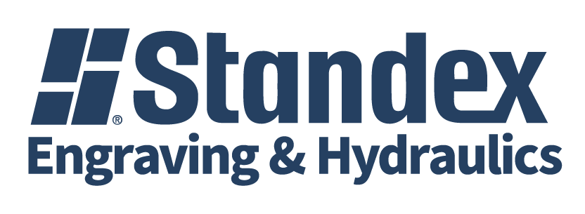 Standex Engraving & Hydraulics logo in blue text with a geometric symbol to the left of the company name on a light background, reflecting their expertise in industrial engraving solutions.